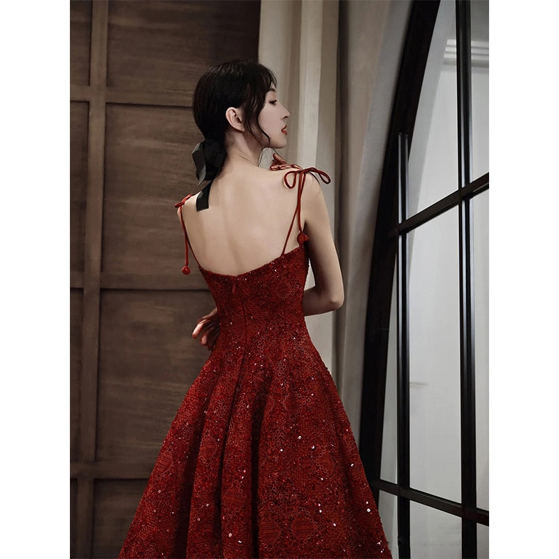 Homecoming Dresses:Strap Women Prom Dress Elegant Sequins A-Line Birthday