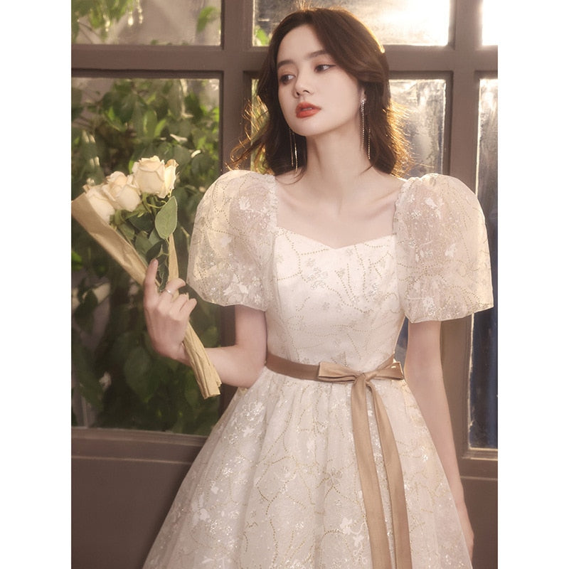 Homecoming Dresses: White Prom Dress Short Sleeves Wedding Party Dresses