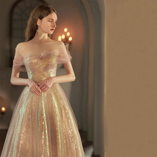 Evening wear Dresses: Long Luxury Off The Shoulder Sequin Bling Bling
