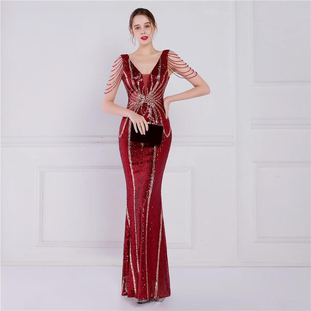 Evening wear Dresses: Long Evening Dress Luxury Beading Formal Dress Women