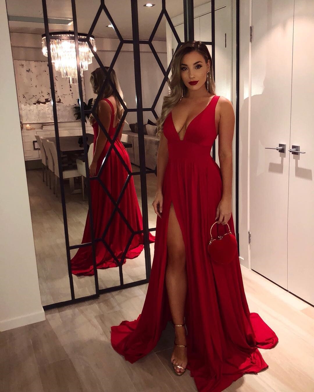 Homecoming Dresses: Pink Prom Dresses Sister Group Dresses Split V Neck Backless