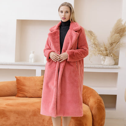 Female Winter Plush Thick Warm Loose Women Faux Rabbit Fur Coat