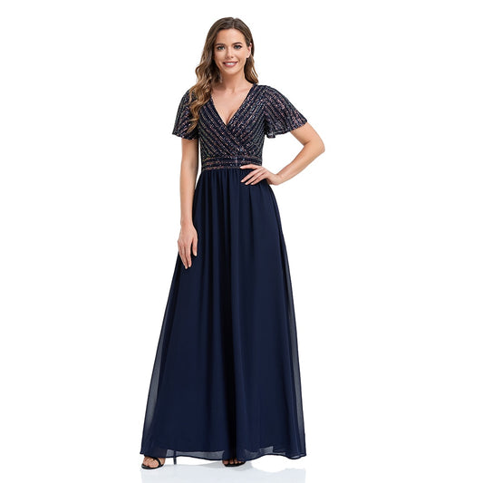 Evening wear Dresses: Women Green Evening Dresses Elegant V-Neck