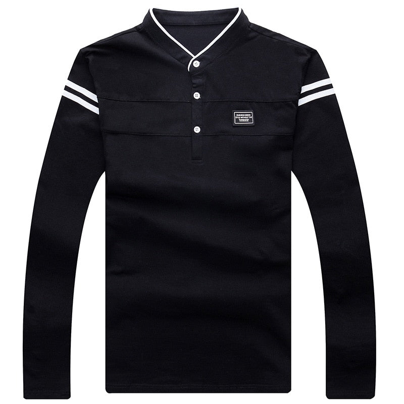 Men Mandarin Collar Long Sleeve T Shirts Trend Slim Cotton Korean