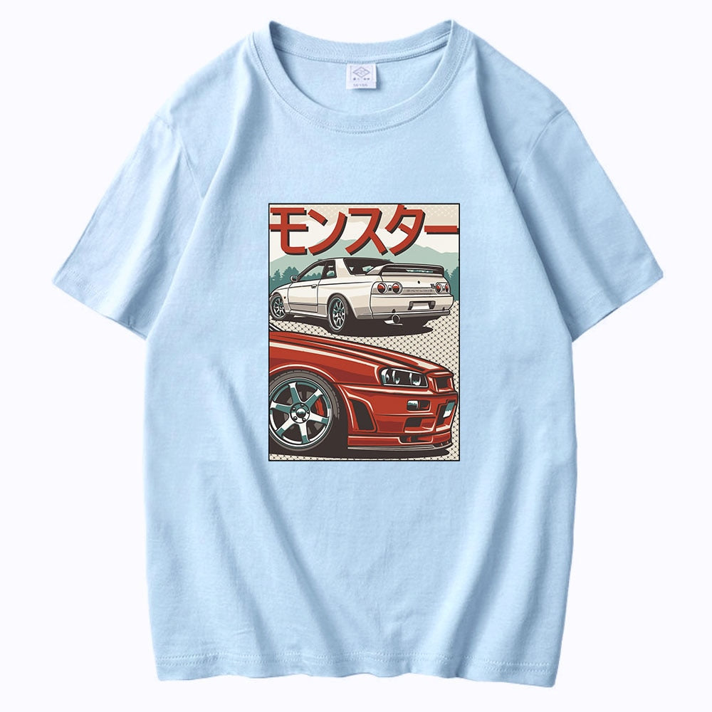 JDM T Shirt for Men CRX Initial D Japan Style Retro 90s Del Sol 100% Cotton Short