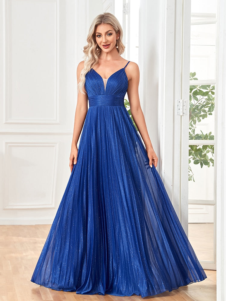 Evening wear Dresses: Evening Dress Floor Length Backless Formal Deep V-neck Women