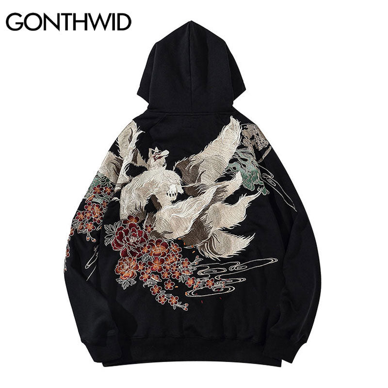 Japanese Streetwear Hoodie Hip Hop Sweatshirt Embroidered