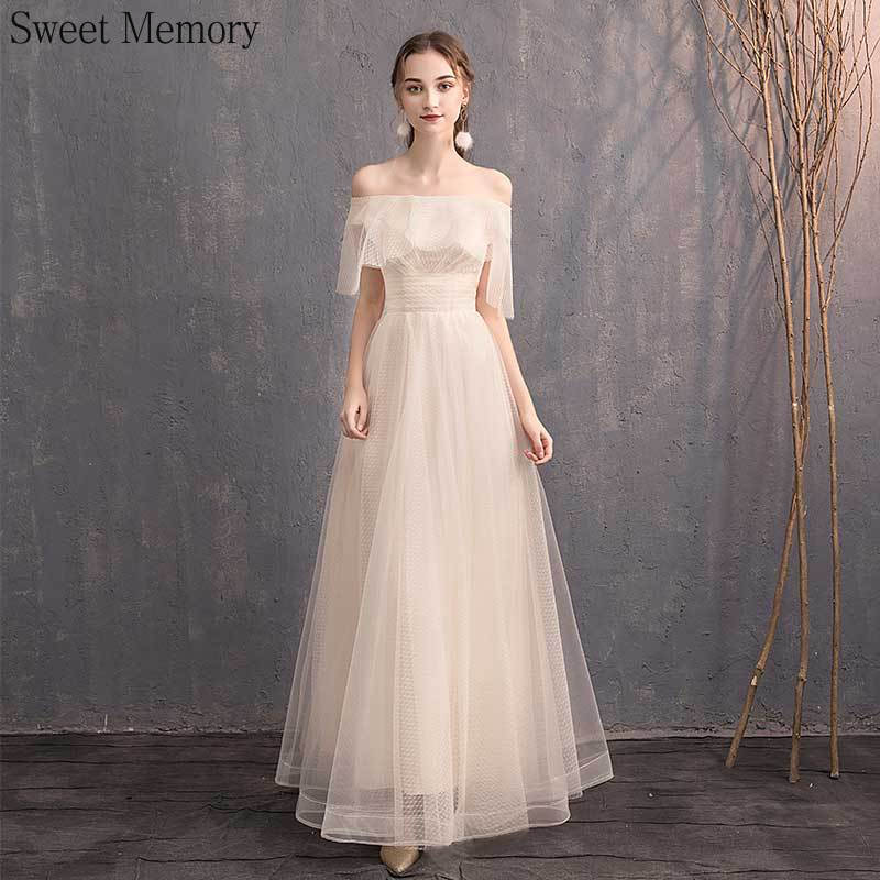 Homecoming Dresses: Long Light Cream Champagne Prom Dresses Tulle Formal Gown