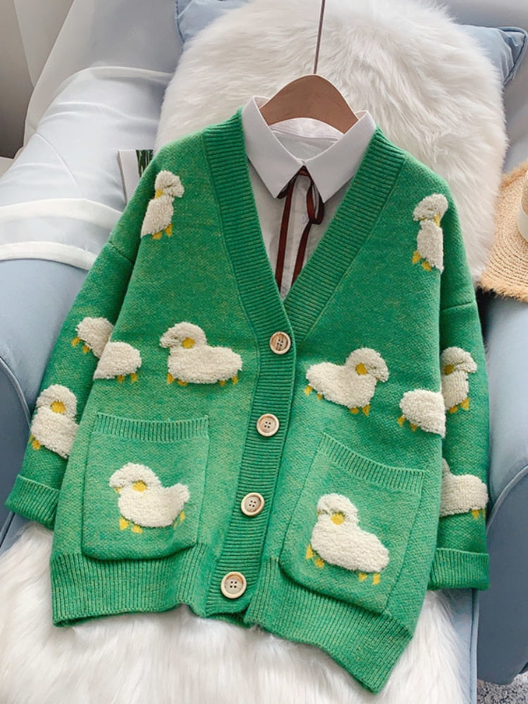 Women Sweater Cardigans Knit Coat V Neck Sheep Cardigans Sweaters Warm Knitwear
