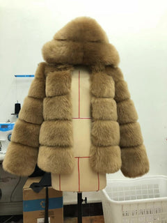 Winter Thick Warm Faux Fur Coat Women Furry Hooded Long Sleeve Faux Fur