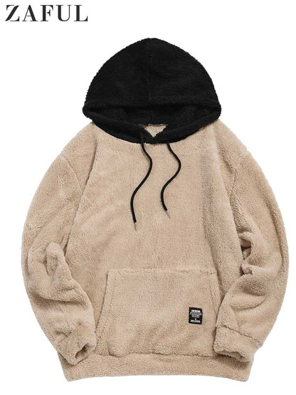 Solid Hoodie for Men Fluffy Sweatshirts Fall Winter Streetwear Pullover