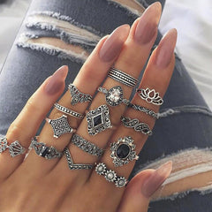 Bohemian Vintage Gold Crystal Geometric Joint Ring Set for Women Star