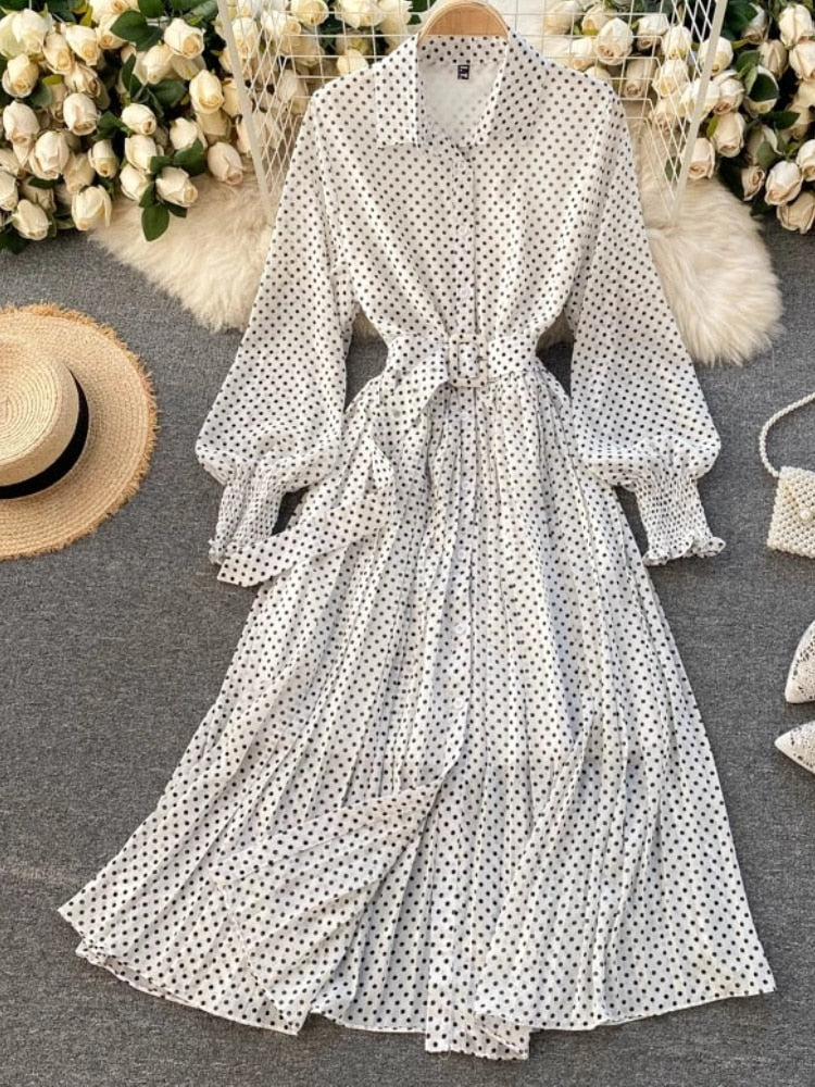 Spring And Summer French Vintage Maxi Dress Sundress Ladies Long Sleeve