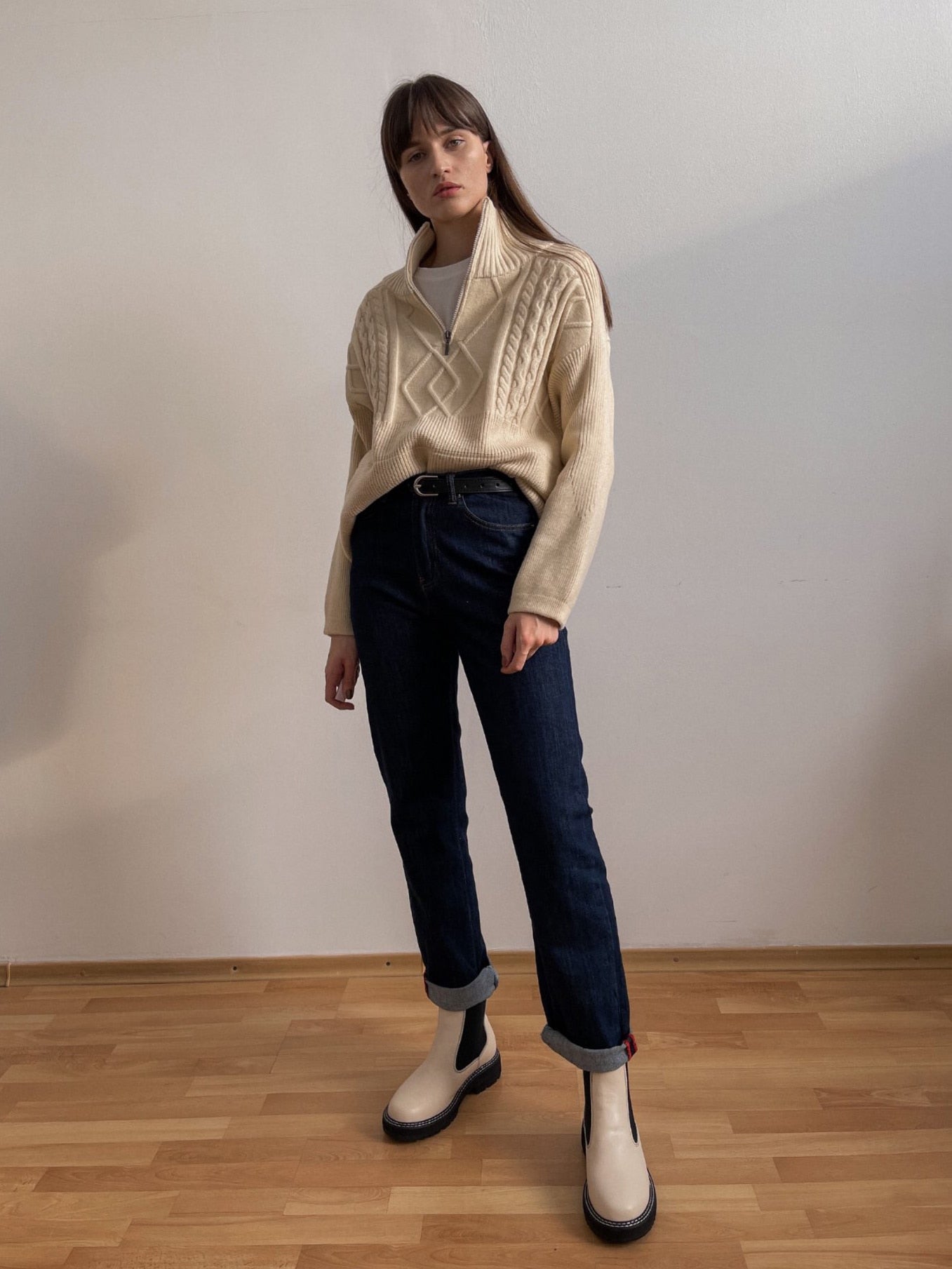 Women Oversized Cable-knit Wool Sweater Thick Warm Knitted Pullover Solid