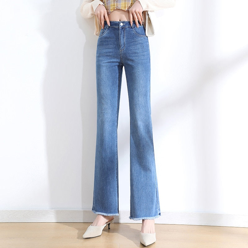Summer Women Brown Jeans High Waist Loose Straight Wide Leg Denim Female