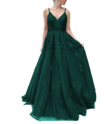 Homecoming Dresses: Lace Navy Blue V-neck Prom Party Evening Dresses