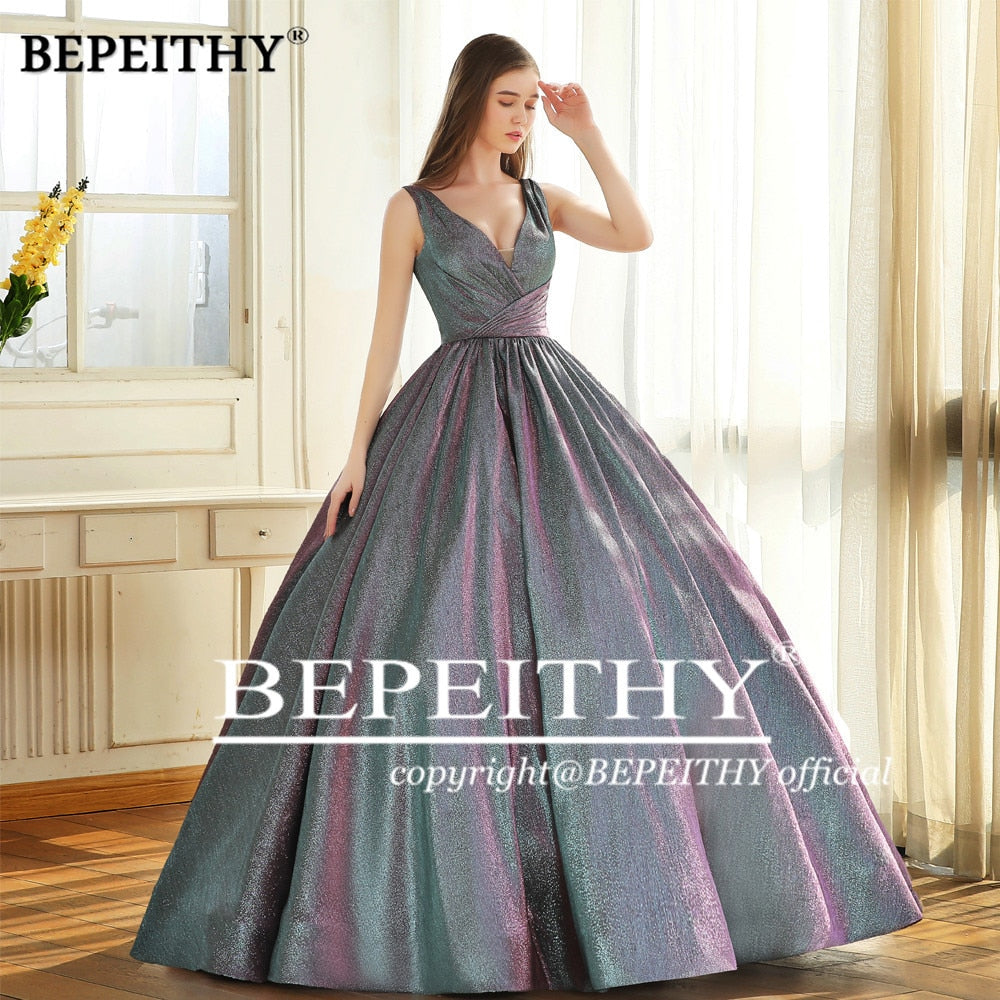 Homecoming Dresses: V Neck Glitter Long Prom Dress For Women