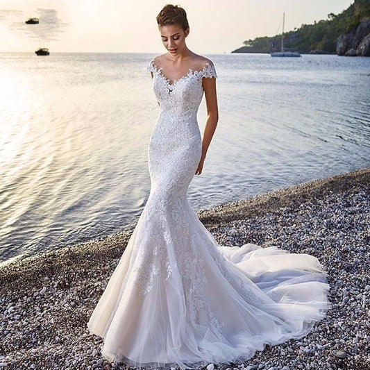 White Bridesmaid Dresses: Mermaid Vestidos De Novia Cap Sleeve Wedding Dresses