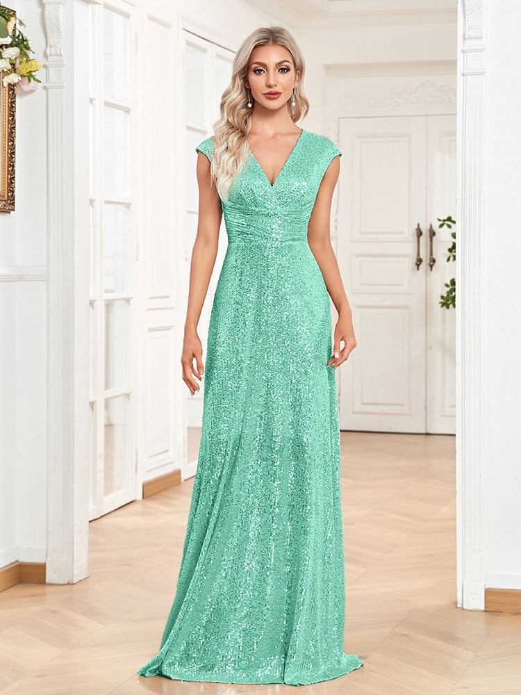 Evening wear Dresses: Women Elegant V-neck Mermaid Evening Dress Floor Length