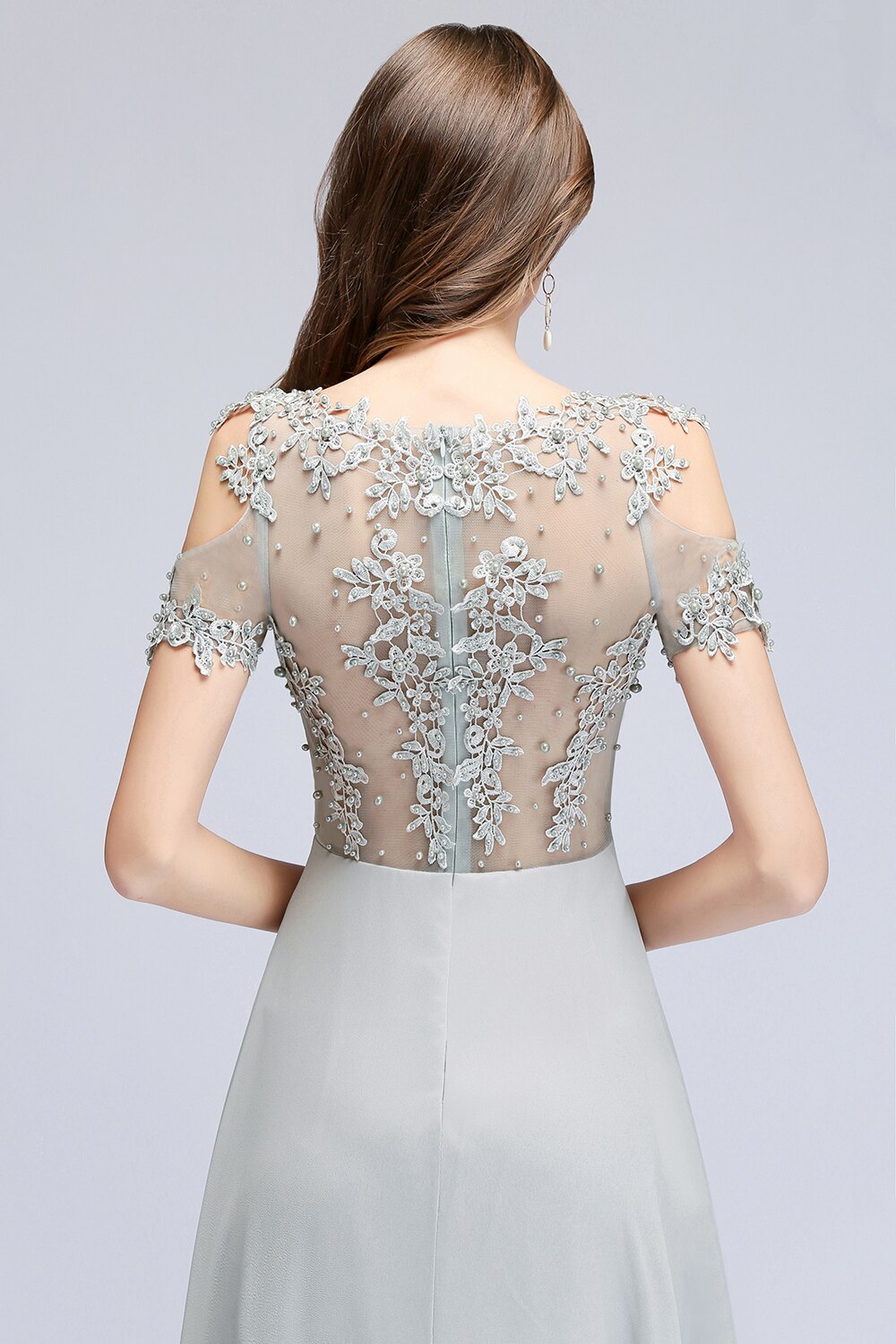 Homecoming Dresses: Silver Prom Dress for Women with Pearls Beads