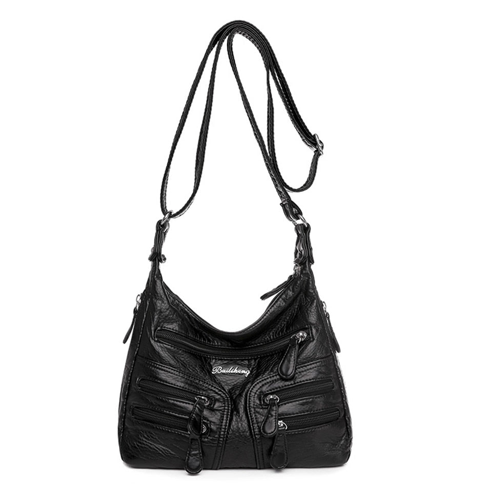 High Quality Women's Soft Leather Shoulder Bags Multi-Layer Casual
