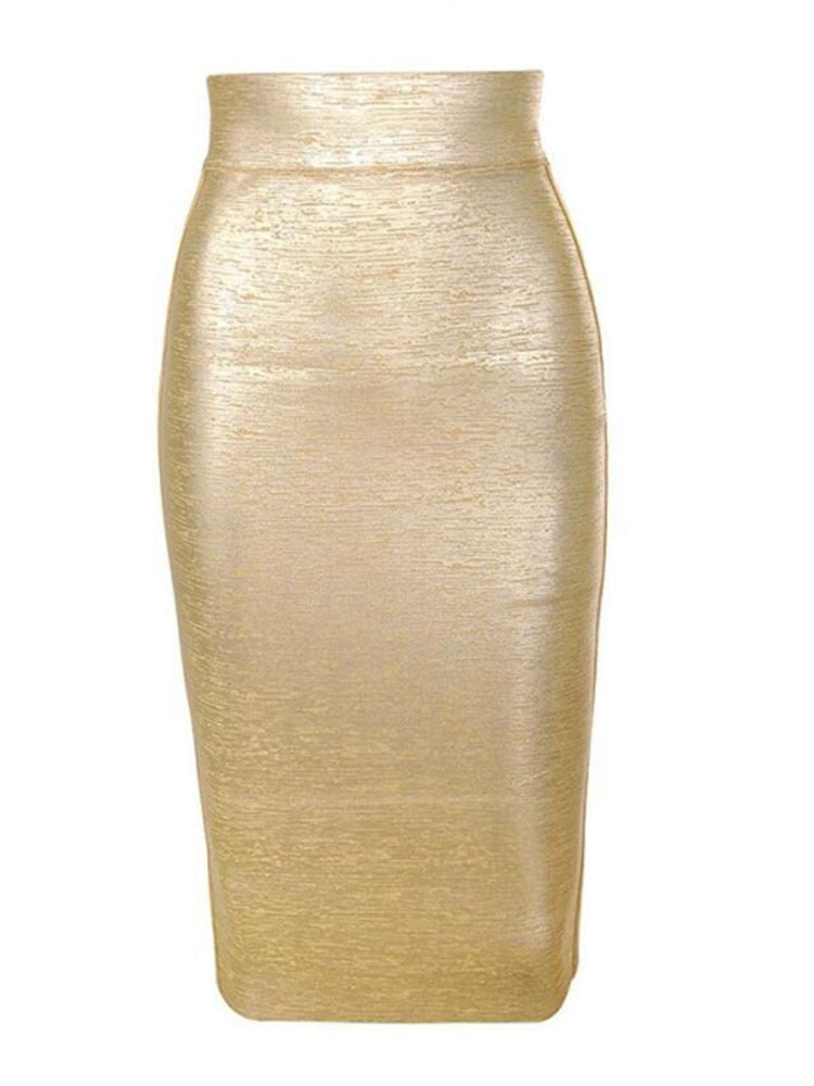 Women Summer Skirt Black Silver Gold Bandage Skirt High Street