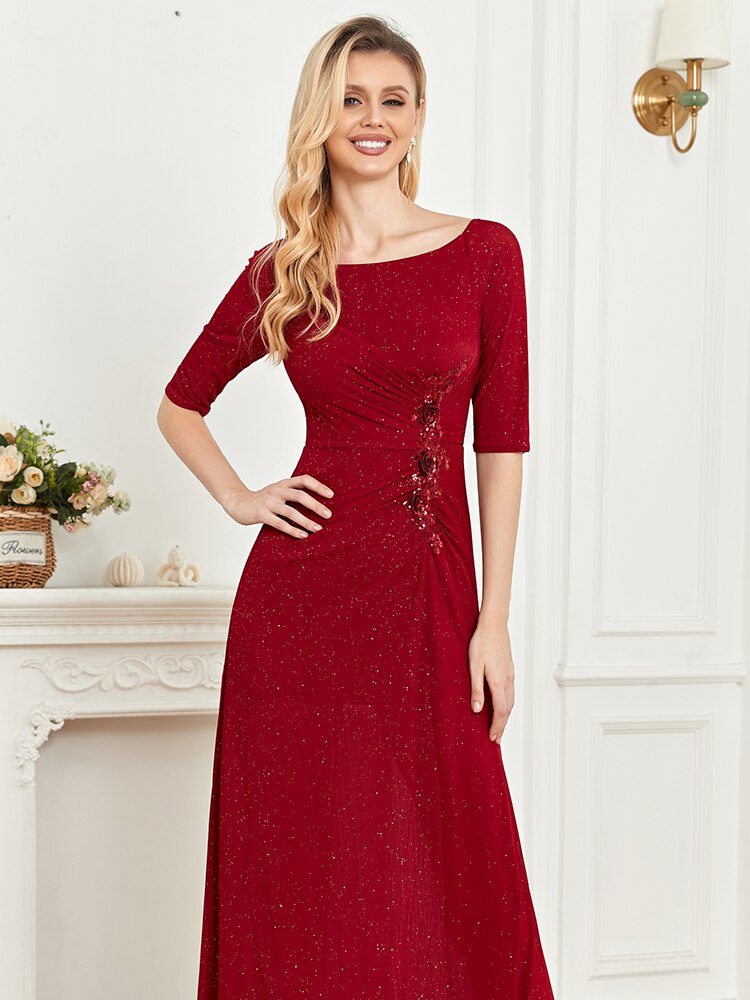 Evening wear Dresses: Long O-neck Mermaid Short Sleeves Gown