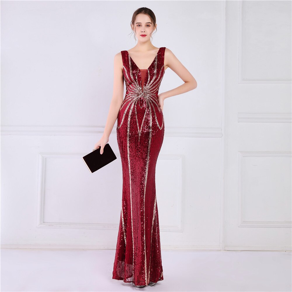 Evening wear Dresses: Mermaid Evening Dress Luxury Sequin Party Maxi Dress