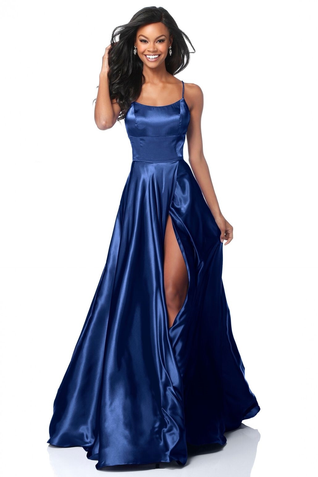 Homecoming Dresses: Prom Dress Satin A-line Gown with Strappy Lace Up Back