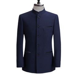 Chinese Style Mandarin Stand Collar Business Casual Wedding Slim Fit Blazer