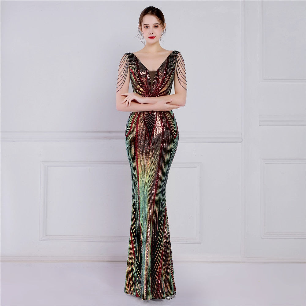 Evening wear Dresses: Long Evening Dress Luxury Beading Formal Dress Women