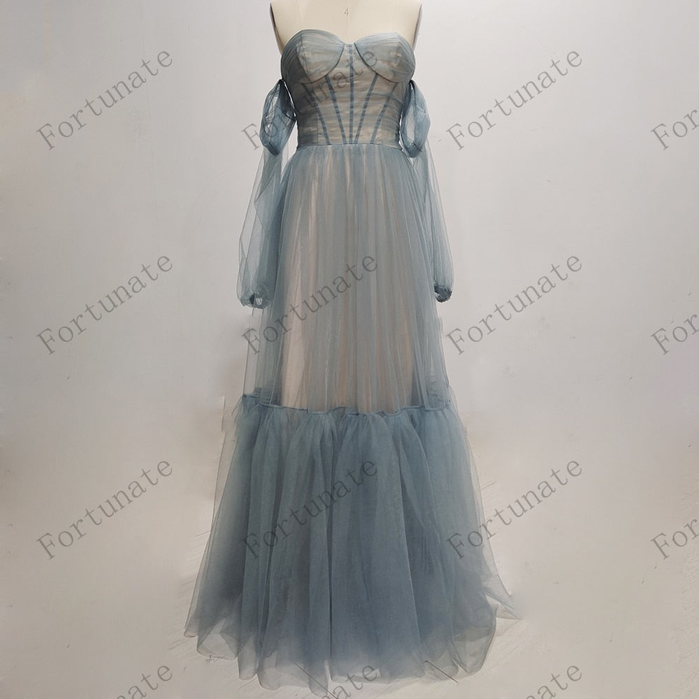 Evening wear Dresses: Puff Sleeve Evening Dresses  Off The Shoulder  Prom Gown