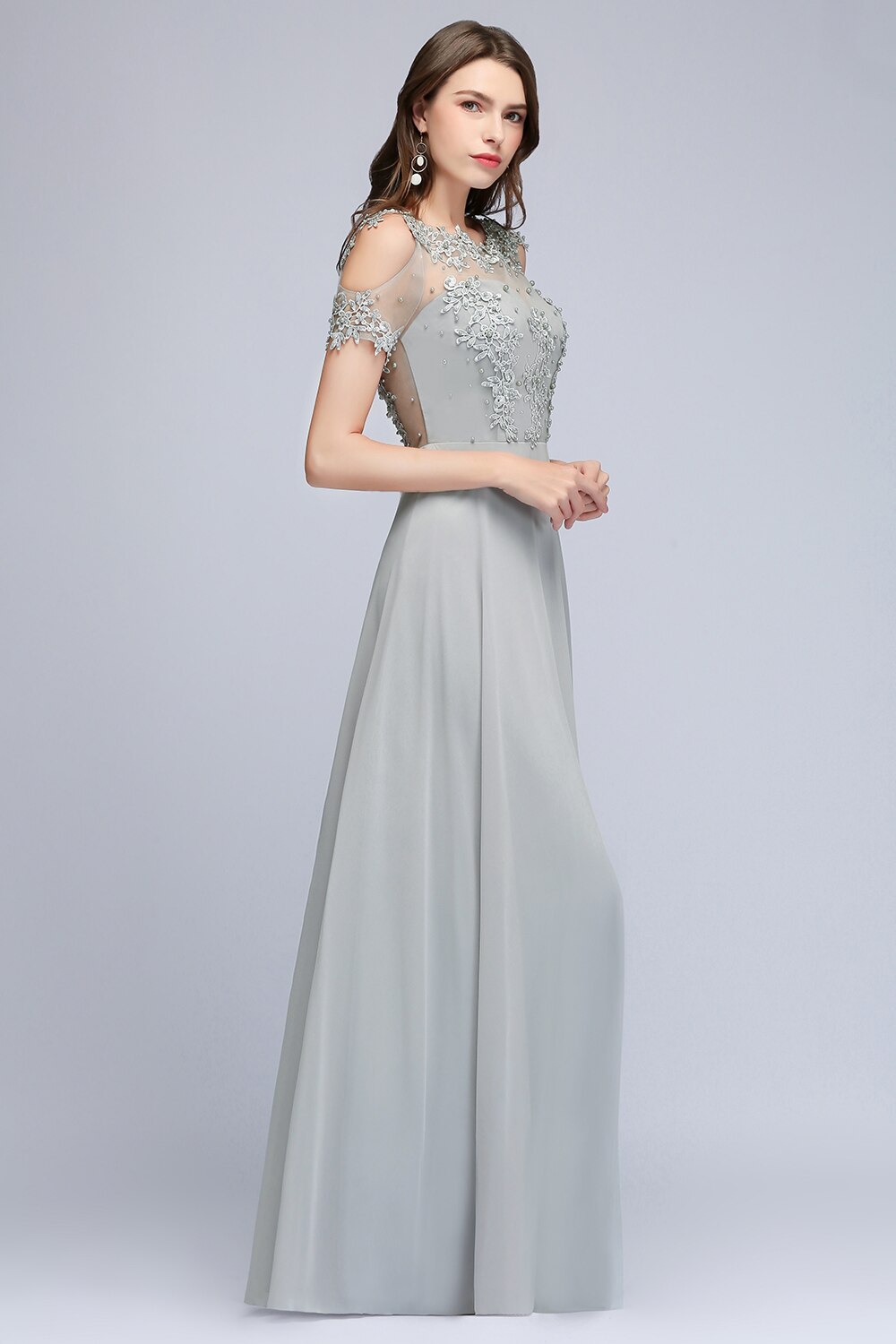 Homecoming Dresses: Silver Prom Dress for Women with Pearls Beads