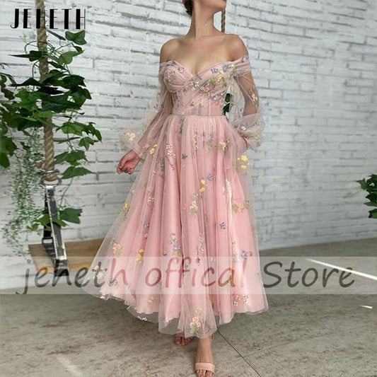 Elegant Flower Pink Prom Dress Charming A-line Pageant Sweetheart