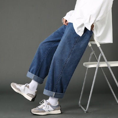 Street Casual Loose Jeans Men Korean Fashion Loose Straight