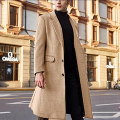 Mens Wool Coat Solid Long Sleeve Woolen Jackets Fleece Men Overcoat Streetwear