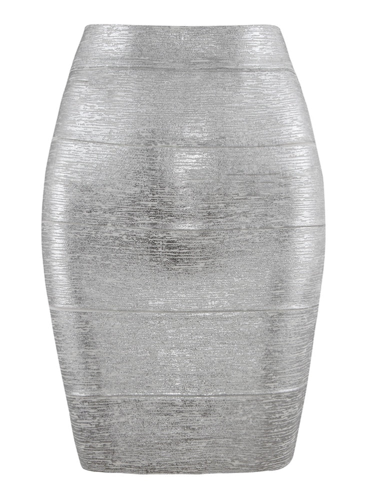 Women Summer Skirt Black Silver Gold Bandage Skirt High Street