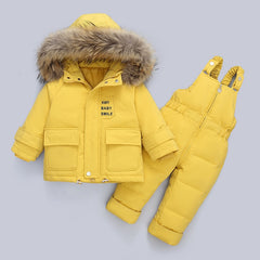 Children Snowsuit Winter Baby Down Jacket Jumpsuit Parka Real Fur