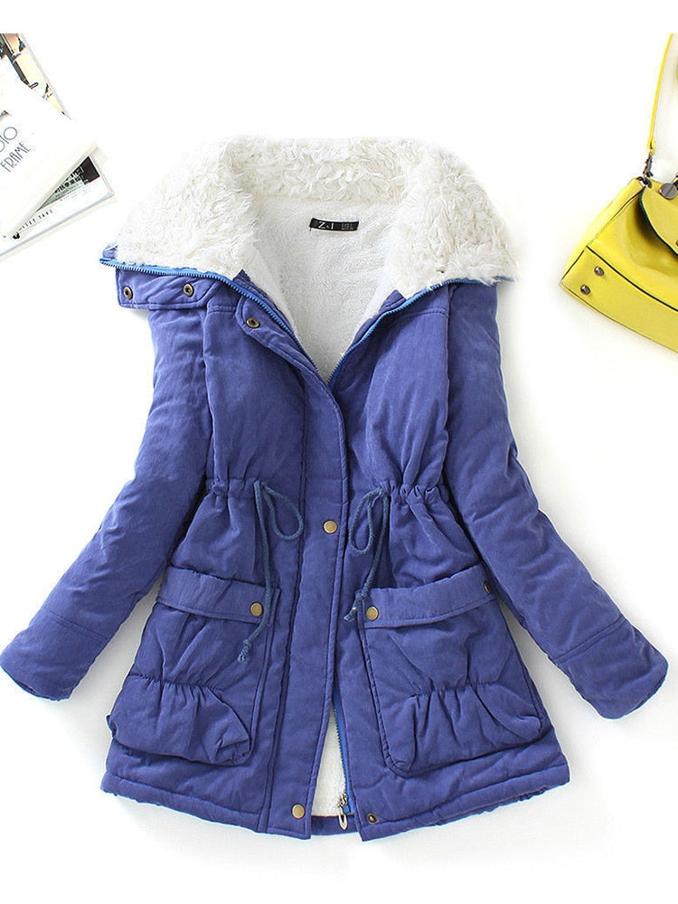 Winter Cotton Coat Women Slim Snow Outwear Medium-long Wadded Jacket