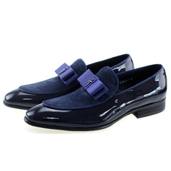 Handmade Genuine Patent Leather and Nubuck Leather Patchwork with Bow Tie