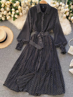 Spring And Summer French Vintage Maxi Dress Sundress Ladies Long Sleeve