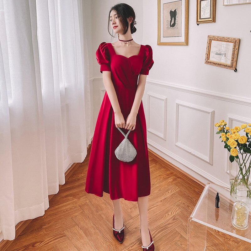 Evening wear Dresses: Prom Dress Collar Puff Sleeve Slim A-Line Birthday