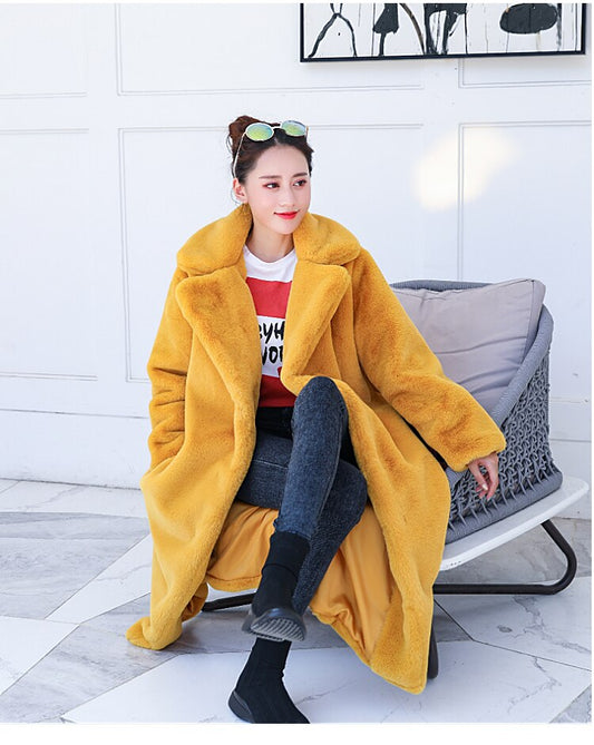 Female Winter Plush Thick Warm Loose Women Faux Rabbit Fur Coat
