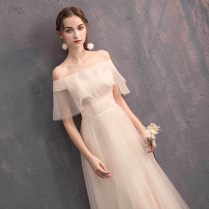 Homecoming Dresses: Long Light Cream Champagne Prom Dresses Tulle Formal Gown