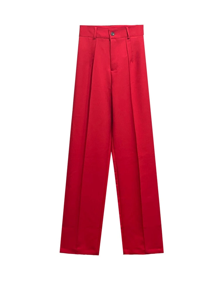 Women Chic Fashion Office Wear Straight Pants Vintage High Waist Zipper