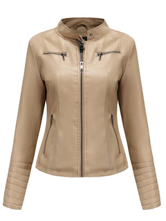 Women Faux Leather Jacket Autumn Winter Long Sleeve Plus Size Fashion