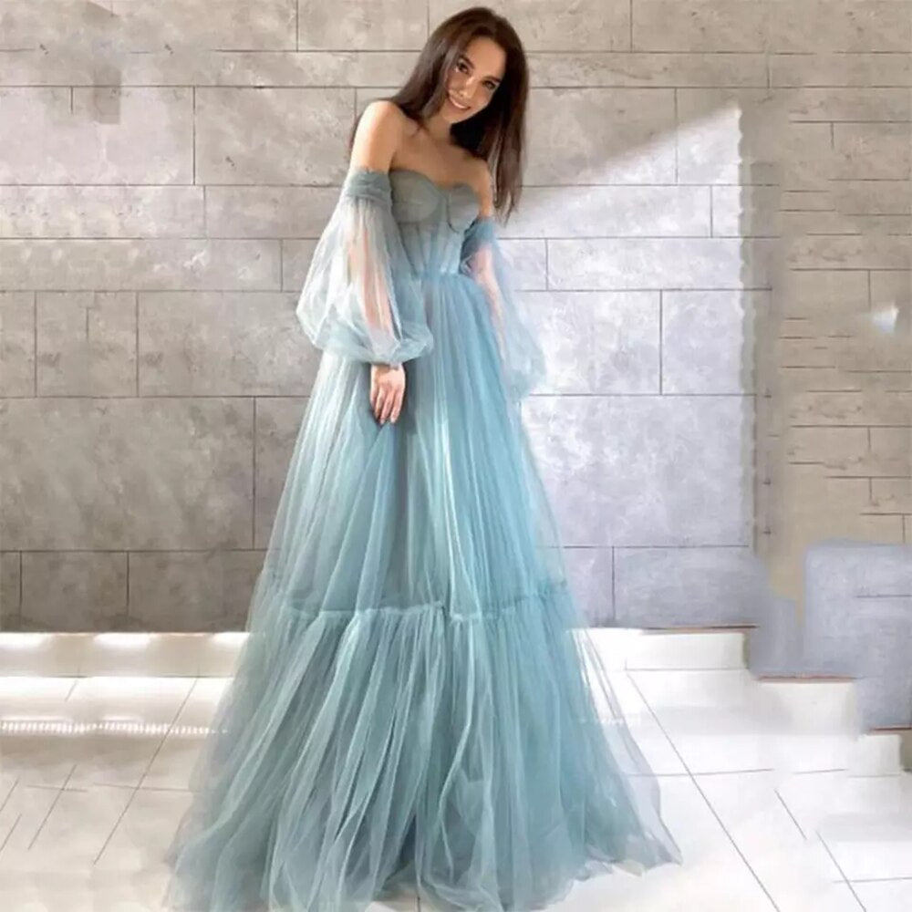 Evening wear Dresses: Puff Sleeve Evening Dresses  Off The Shoulder  Prom Gown