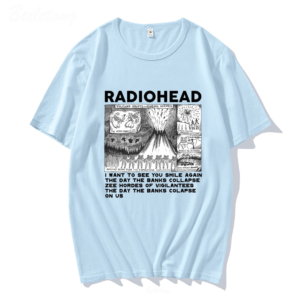 Radiohead Vintage Print T Shirt Mens Oversized 100% Cotton Unisex T-shirts