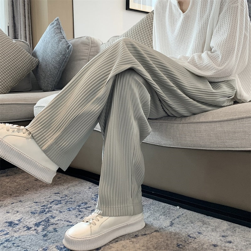 Summer 3-color Pleated Pants Men Fashion Oversized Ice Silk Pants Men