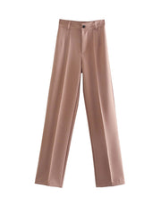 Women Chic Fashion Office Wear Straight Pants Vintage High Waist Zipper